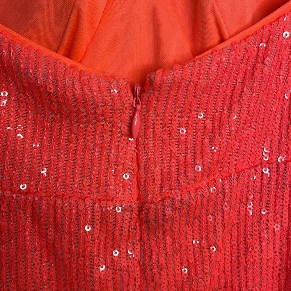 SIENA CORAL ALLOVER SEQUINS SPAGHETTI STRAP MIDI DRESS SIZE 14 NWT